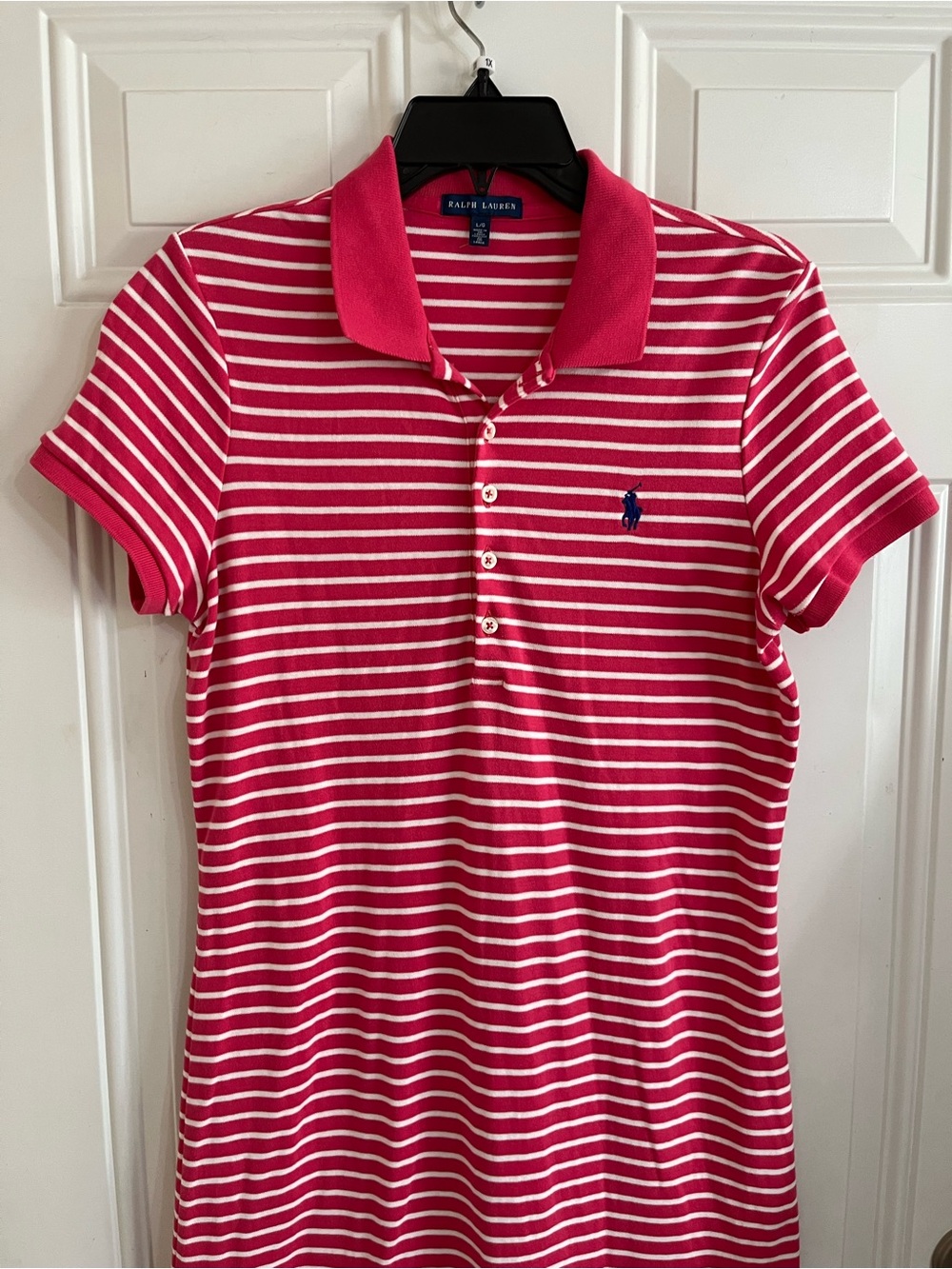 Ralph Lauren Striped Cotton Polo Dress Women’s L Pink White Preppy Blue Pony - Picture 2 of 8